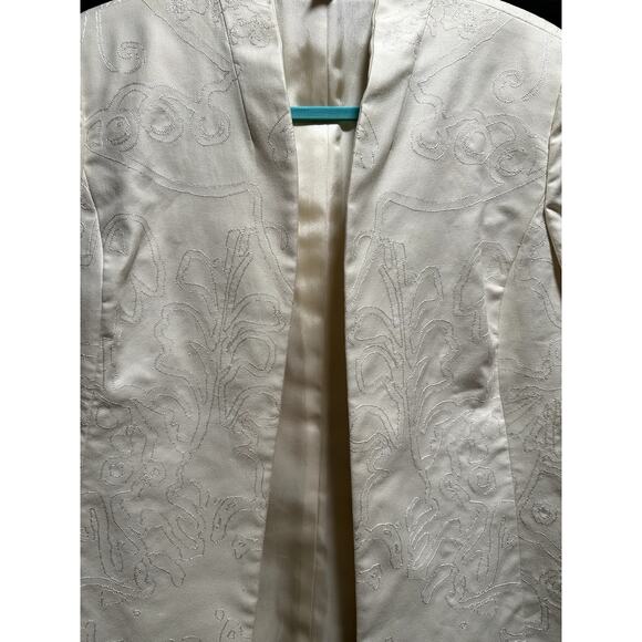 LINDA ALLEN ELLEN TRACY Off White Linen Embroidered Open Jacket Blazer - Size 12 - Picture 3 of 4